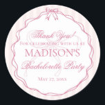 Pink Lingerie Shower Bachelorette Party Favor Runder Aufkleber<br><div class="desc">Oh-la-la! this dreamy pastel lingerie shower collection is sweet, flirty, and full of fun. Pastel tones and lacy details create the perfect balance of flirty and fresh for the bride’s big night. ★ Let me help you plan your next party! ★ If you need coordinating décor, please check my matching...</div>