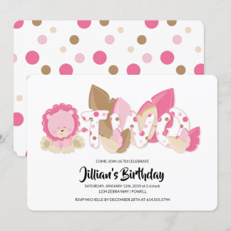 Pink Lion Einladung zum zweiten Geburtstag