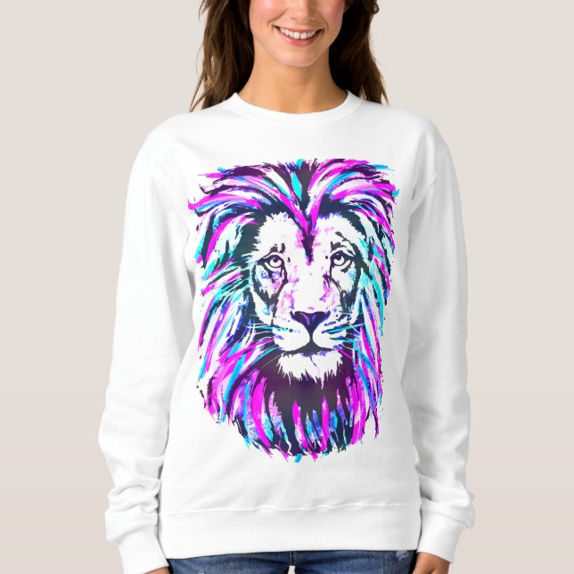 Pink Lion Face - Lila Lion Head Sweatshirt (Vorderseite)