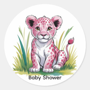 Pink Lion Girl Babydusche Runder Aufkleber
