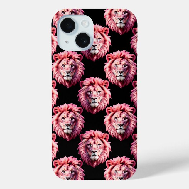 Pink Lion Head Animal Pattern Design - Black  Case-Mate iPhone Hülle (Rückseite)