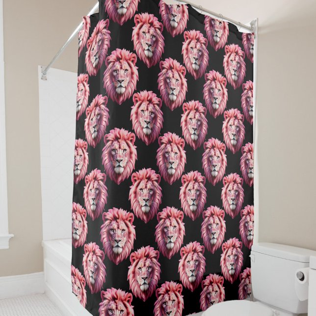 Pink Lion Head Animal Pattern Design - Black  Duschvorhang (Von Creator hochgeladen)