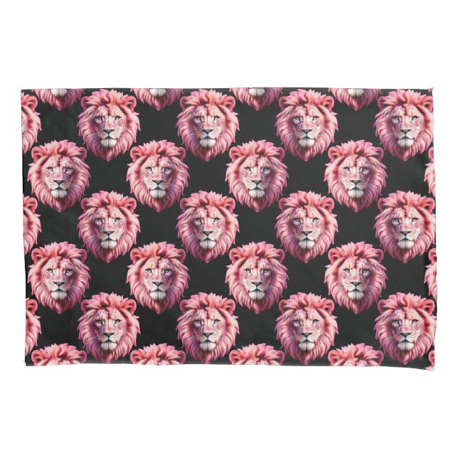 Pink Lion Head Animal Pattern Design - Black  Kissenbezug (Vorderseite)