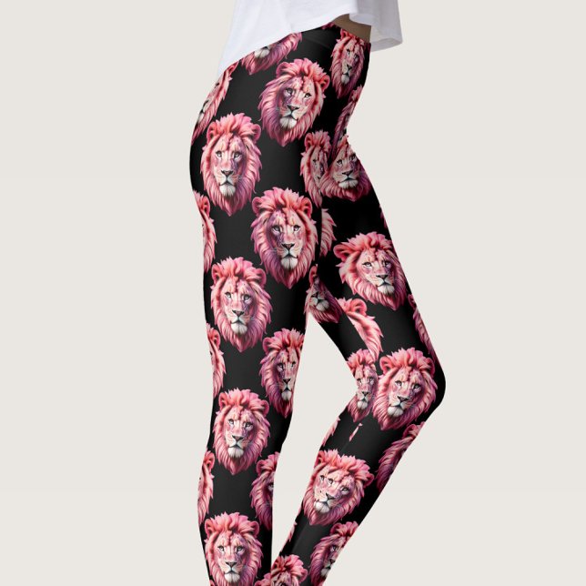 Pink Lion Head Animal Pattern Design - Black  Leggings (Von Creator hochgeladen)