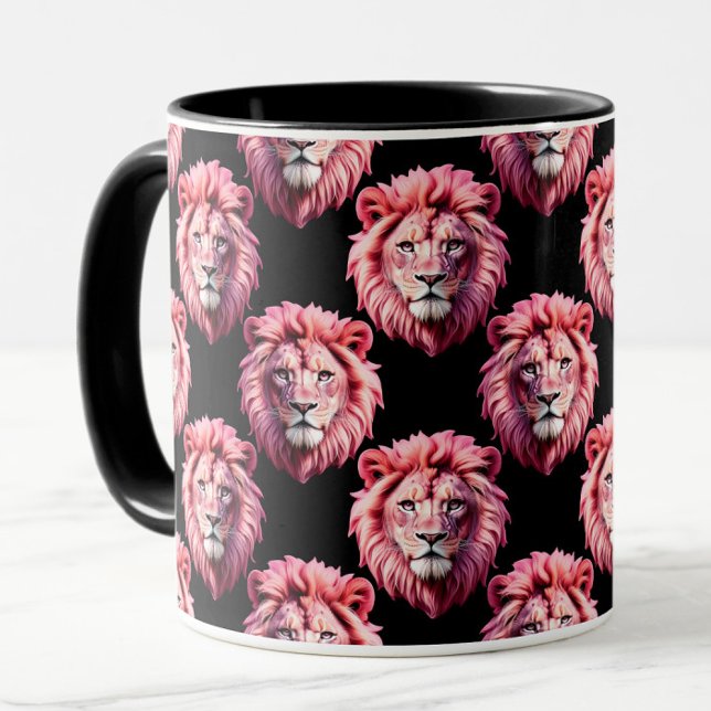 Pink Lion Head Animal Pattern Design - Black  Tasse (Von Creator hochgeladen)
