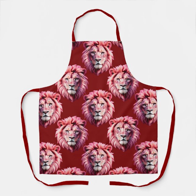 Pink Lion Head Animal Pattern Design Red  Schürze (Vorderseite)