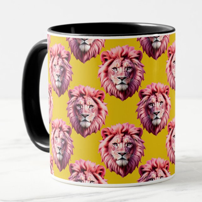 Pink Lion Head Animal Pattern Design Yellow  Tasse (Von Creator hochgeladen)