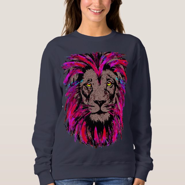 Pink Lion Head - Lion Face Portrait Sweatshirt (Vorderseite)