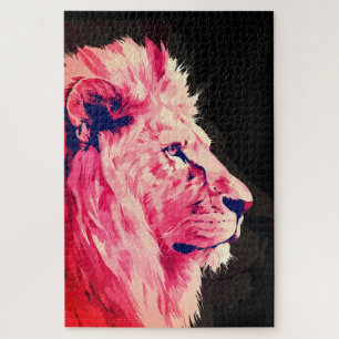 Pink Lion Majestät auf schwarzer Leinwand