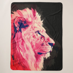 Pink Lion Majestät auf schwarzer Leinwand Sherpadecke