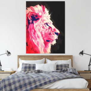 Pink Lion Majesty auf schwarzer Leinwand