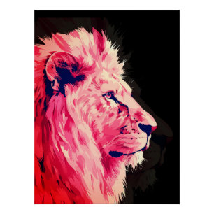 Pink Lion Majesty auf schwarzer Leinwand Poster