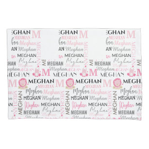 Pink Lion und Zebra mit Name und Monogramm Muster Kissenbezug