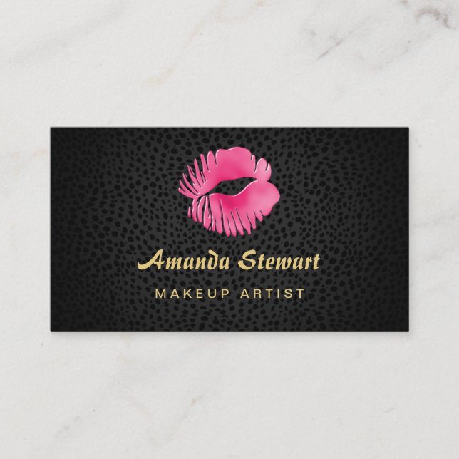 Pink Lip Gloss Kiss Black Cheetah Makeup Artist Visitenkarte (Vorderseite)