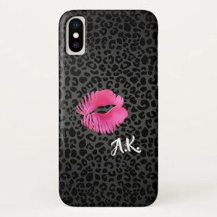 Pink Lipgloss Kuss-Schwarz-Leopard mit Monogramm Case-Mate iPhone Hülle
