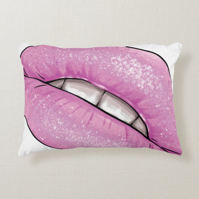 Pink-Lippenfarbenglanz mit Zähnen Dekokissen (Vorderseite)