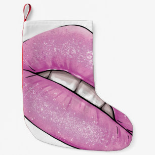 Pink-Lippenfarbenglanz mit Zähnen Kleiner Weihnachtsstrumpf