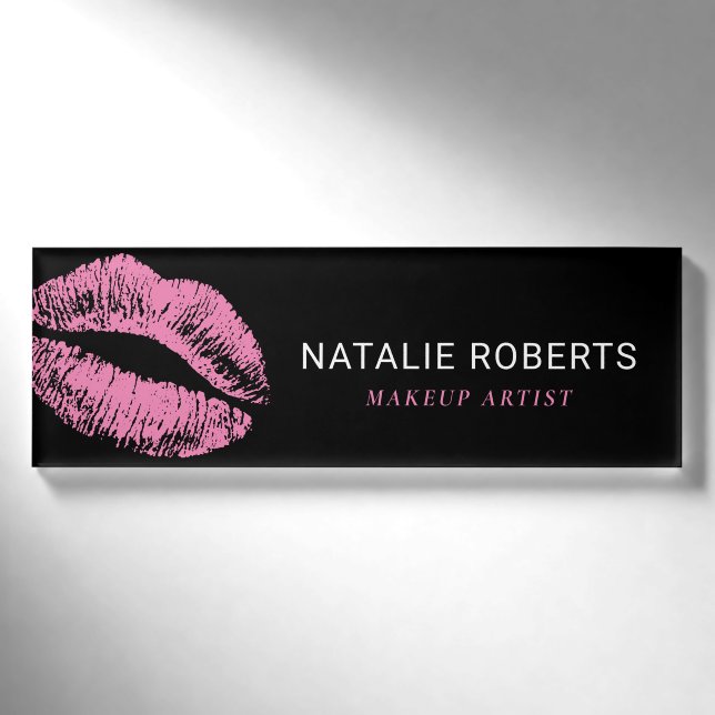 Pink-LippenMaskenbildner-Schönheits-Salon Namenschild (Vorderseite)