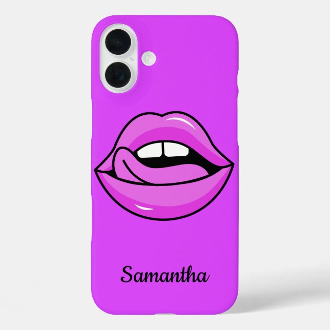 Pink Lips individuelle Name Gehäuse iPhone 16 Plus Hülle (Rückseite)