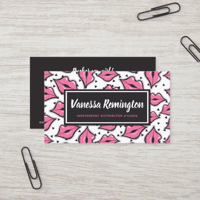 Pink Lips Kiss Lipstick Beauty Distributor Custom Visitenkarte (Vorderseite/Rückseite Beispiel)