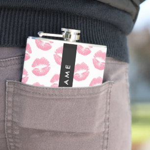 Pink Lips, Kiss, Lipstick, Ihr Name, Personalisier Flachmann