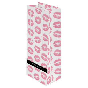 Pink Lips, Kiss, Lipstick, Ihr Name, Personalisier Geschenktüte Für Weinflaschen