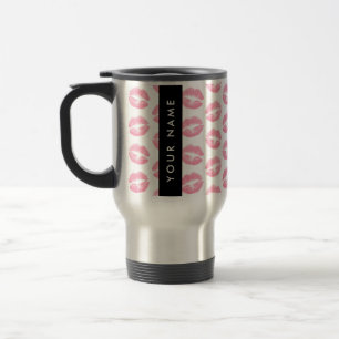 Pink Lips, Kiss, Lipstick, Ihr Name, Personalisier Reisebecher
