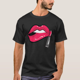 Pink Lips Lipstick Kiss Mouth 80er 90er Retro Them T-Shirt