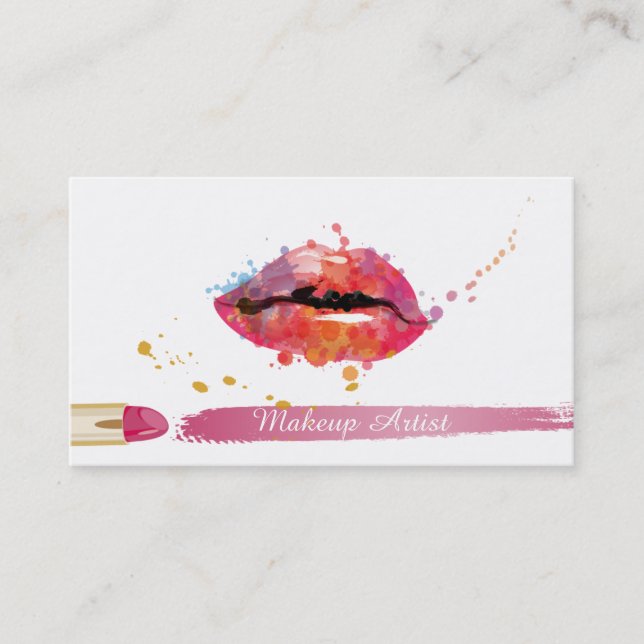 Pink Lipstick Farbenfrohe Lippen Makeup Artist Visitenkarte (Vorderseite)