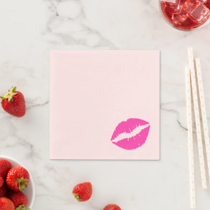 Pink Lipstick Kiss Print Serviette