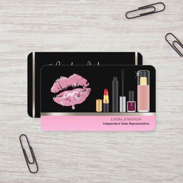 Pink Lipstick und Makeup Visitenkarte (Vorderseite/Rückseite Beispiel)