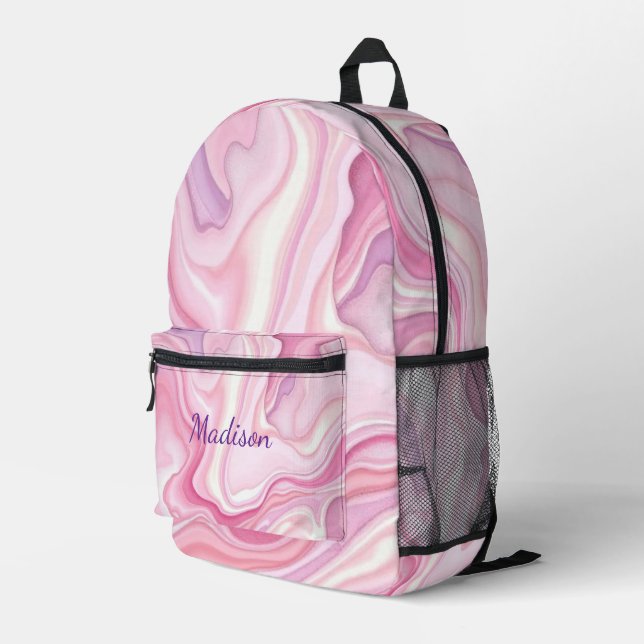 Pink Liquid Abstract Design Bedruckter Rucksack (Rückseitige Ecke Rechts)