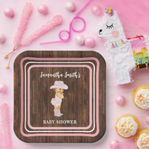 Pink Little Baby Cowgirl Western Babydusche Pappteller