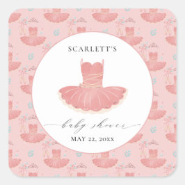 Pink Little Ballerina Tutu Baby Girl Babydusche Quadratischer Aufkleber