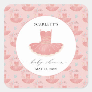 Pink Little Ballerina Tutu Baby Girl Babydusche Quadratischer Aufkleber