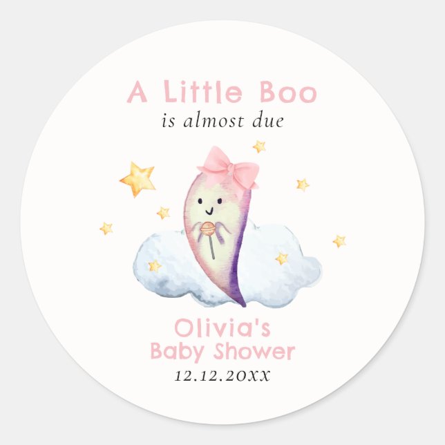 Pink Little Boo Bow Ghost Halloween Kinderdusche Runder Aufkleber (Vorderseite)