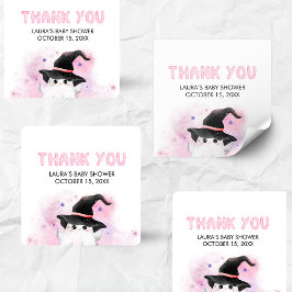 Pink Little Boo Ghost Witch Baby Shower Quadratischer Aufkleber