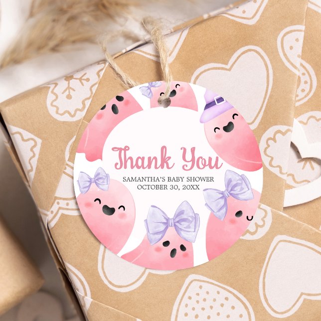 Pink Little Boo Halloween Baby Dusche Runde Geschenkanhänger (Girl Little Boo Halloween Baby Shower Favor Tags)