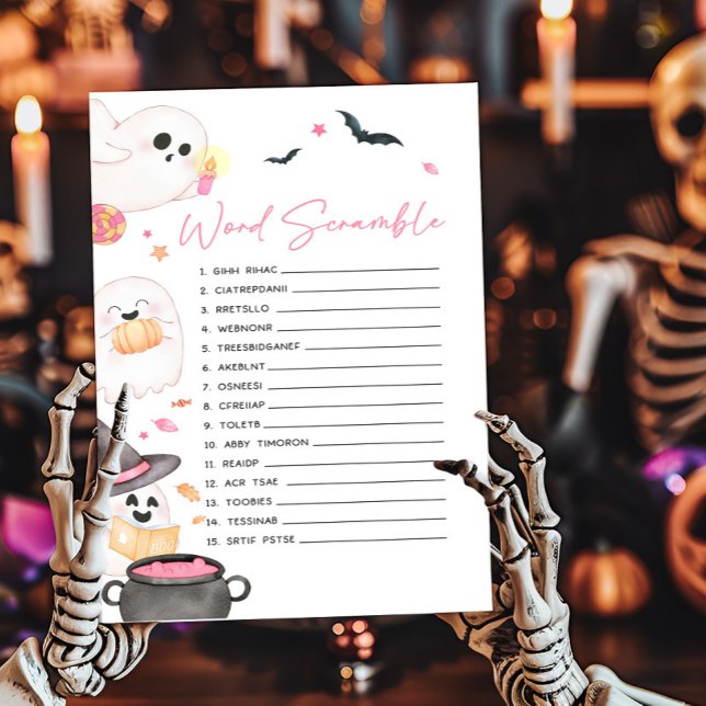 Pink Little Boo Halloween Word Scramble Game (Pink Little Boo Baby Shower Word Scramble Game)