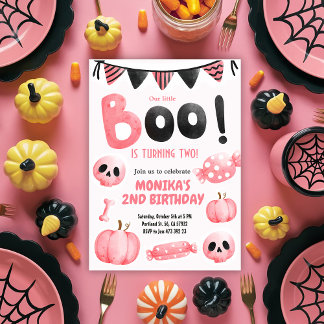 Pink Little Boo Two Girl Halloween 2. Geburtstag Einladung