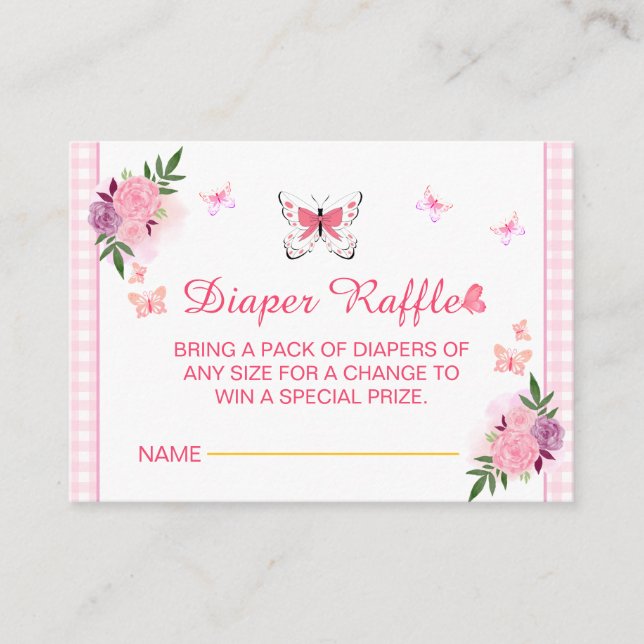 Pink Little Butterfly Baby Shower Diaper Raffle  Begleitkarte (Vorderseite)