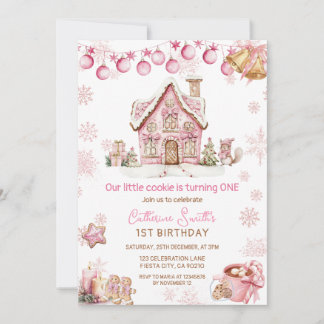 Pink Little Cookie Christmas 1st birthday Einladung