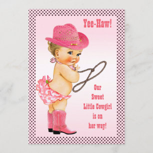Pink Little Cowgirl Polka Dots Baby Dusche Einladung