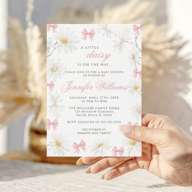 Pink Little Daisy Bow Spring Baby Girl Shower Einladung (Von Creator hochgeladen)