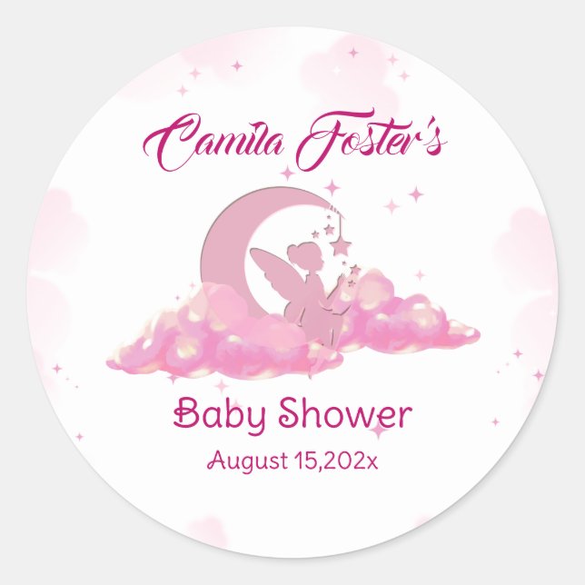 Pink Little Fairy Baby Dusche Runder Aufkleber (Vorderseite)