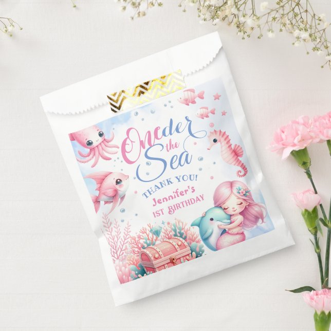 Pink Little Mermaid Niedlich Ocean Girl 1. Geburts Geschenktütchen (Versiegelt)
