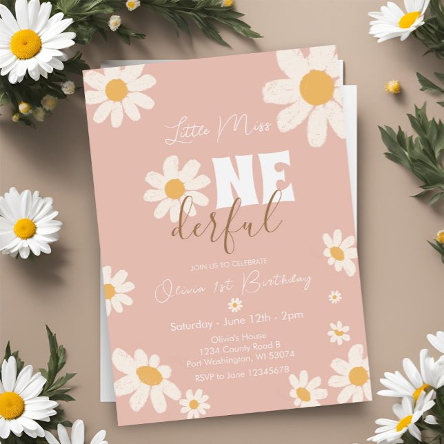 Pink Little Miss ONEderful Daisy Flowers Geburtsta Einladung (Von Creator hochgeladen)