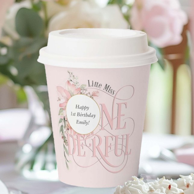 Pink Little Miss Onederful Girl 1. Geburtstag Pappbecher (Von Creator hochgeladen)