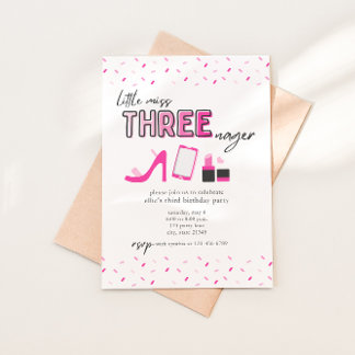 Pink Little Miss Trois Enager Invitation d'anniver