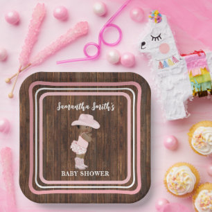 Pink Little OM Cowgirl Western Babydusche Pappteller